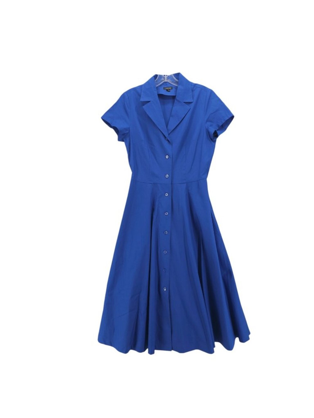 J. PETERMAN Shirt Dress 100% Cotton Blue Short Sleeve Fit & Flare Midi Size 6